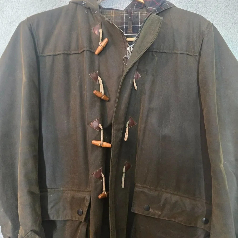 Barbour A871 Wax Duffle Coat Mens XXL Brown Full Zip Embroidered Waxed Hooded